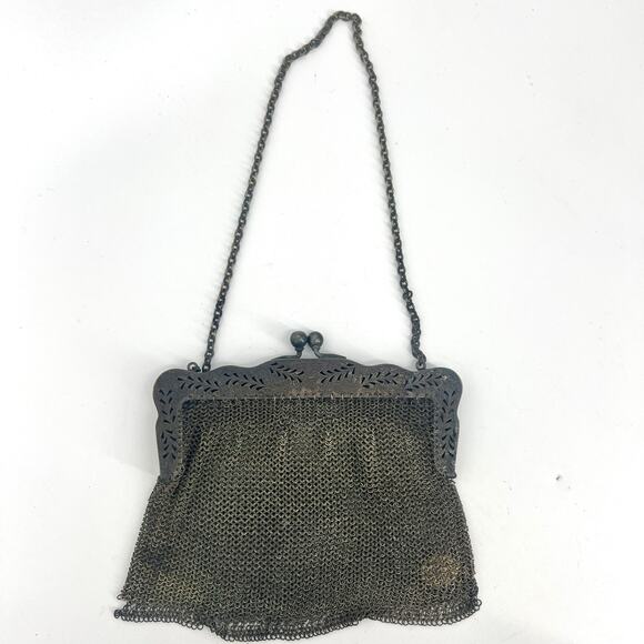 Antique German Silver Mesh Purse 6" x 5.5" with 9" Strap Drop - Picture 3 of 11